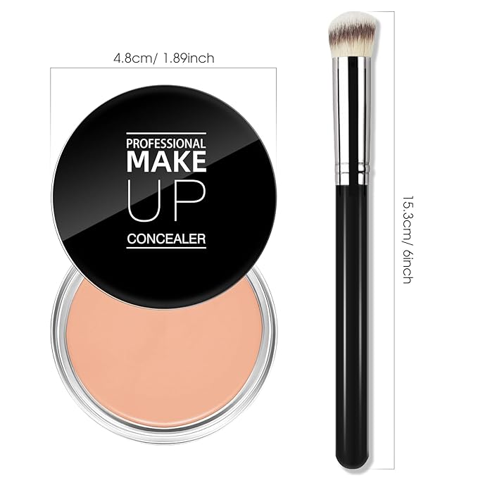 Cream Concealer Full Coverage Makeup, Matte Color Correcting Concealer with Brush, Waterproof, Conceals Blemish, Pores and Spots, Under Eye Makeup Concealer for Dark Circles (#06 TAN)-BrightBean Baby