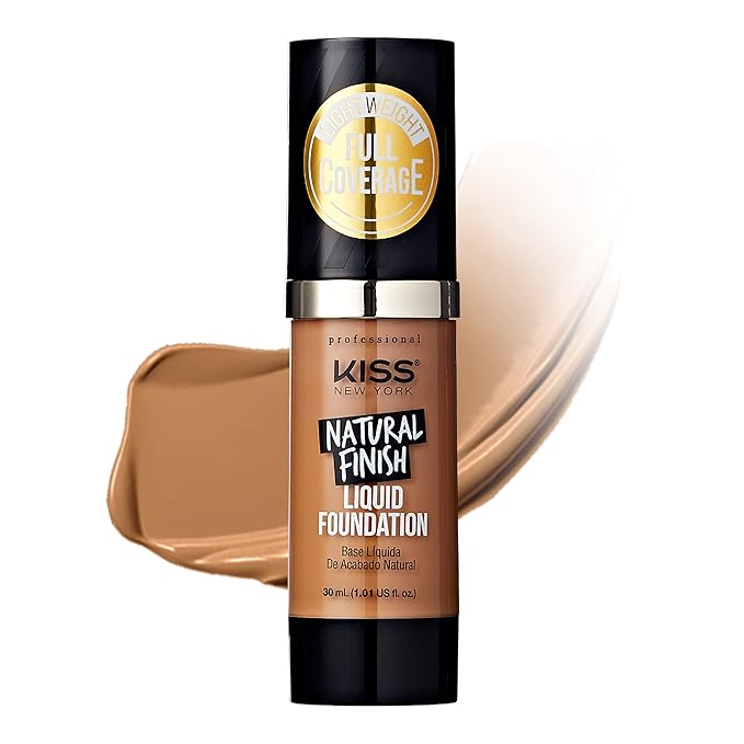 Kiss New York Professional Liquid Foundation - Lightweight and Hydrating Formula, Natural Finish, Control Shine, Cover Pores, Medium to Full Coverage, Green Tea Extract (Warm Honey)-BrightBean Baby