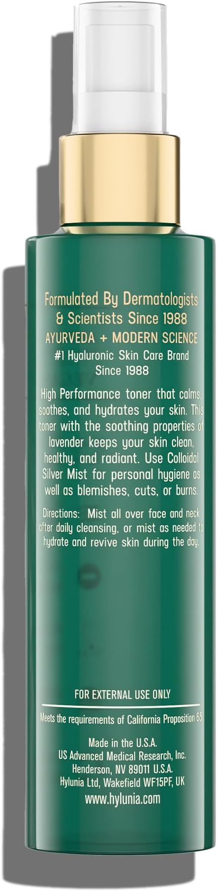 Hylunia Colloidal Silver Mist Toner 5.1 fl. oz. β Hydrating Versatile Toner for Acne-Prone Inflamed Skin | Infused with Colloidal Silver & Lavender for Glowing Skin Cuts & Burns, Body-Refresher
