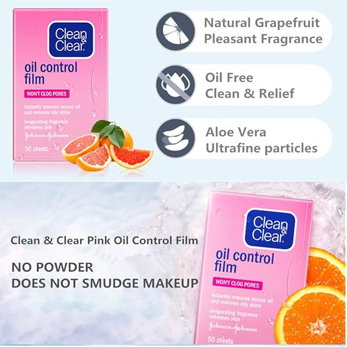 Oil Control Film Replacment for Clean & Clear Oil-absorbing Sheets,3 Pack (Grapefruit Fragrance) Oil Blotting Sheets For Face,Makeup Friendly High-performance Handy Face Blotting Paper for Oily Skin-BrightBean Baby
