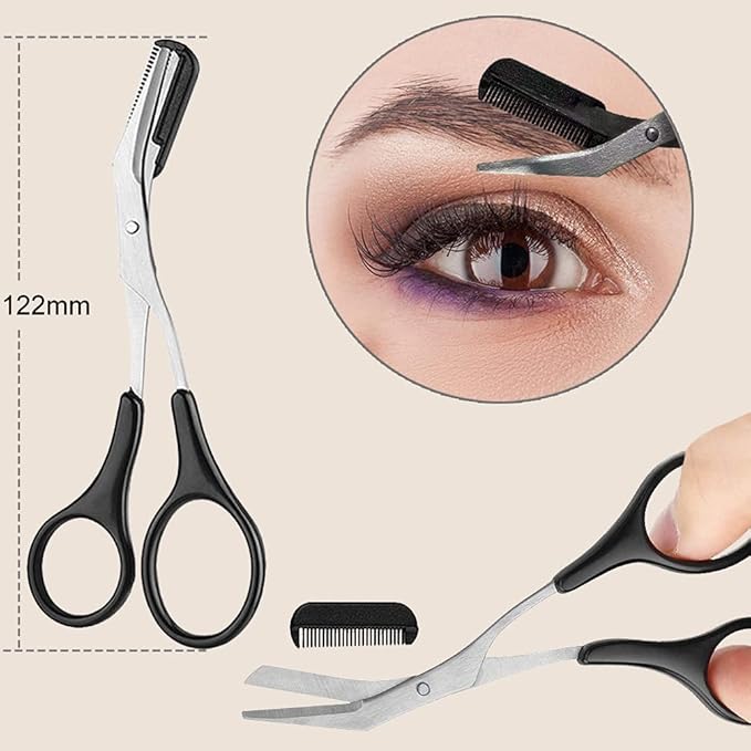 KINGMAS 9 in 1 Eyebrow Kit, Face Razors, Facial Trimmer Shaver, Eyelash Comb, Angled Brush, Grooming Scissors, Tweezers for Women