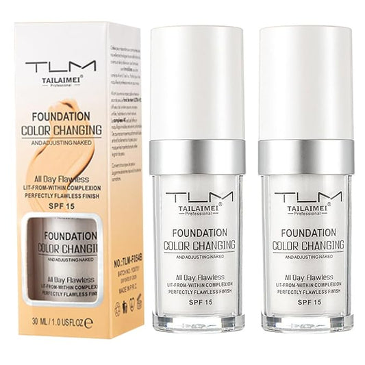 2PCS TLM Colour Changing Foundation - Flawless Coverage, Lightweight Formula, Adapts to Skin Tone, Hides Wrinkles & Lines, Hydrating & Long-Lasting, BB Cream Makeup Base Concealer Cover-BrightBean Baby
