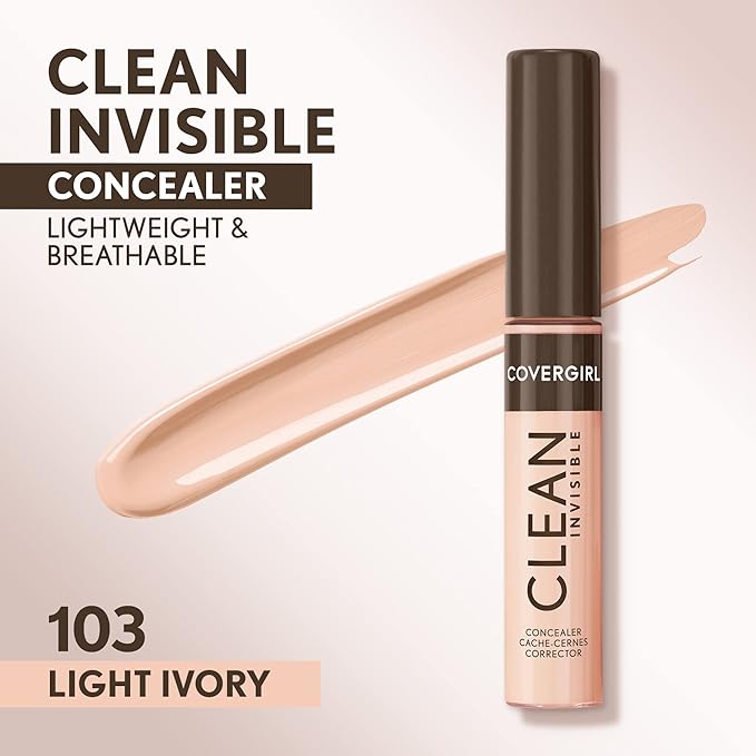 Covergirl Clean Invisible Concealer, Lightweight, Hydrating, Vegan Formula, Light Ivory 103, 0.23oz-BrightBean Baby