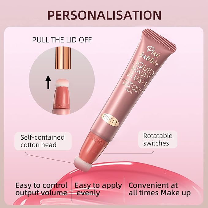 Liquid Blush Beauty Wand Matte Cream Blush Stick with Soft Cushion Applicator For Natural Cheek Tint Blendable Lightweight Long Lasting Dewy Finish makeup blush for Face(03 Plum Wine)-BrightBean Baby