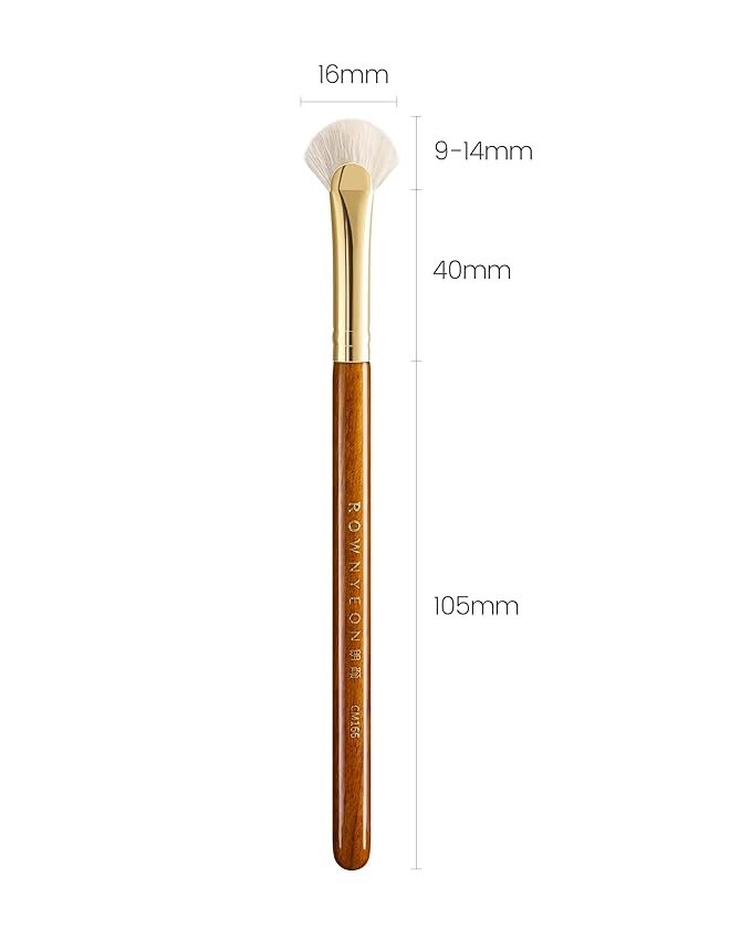 Desert Oak Series Mini Fan Brush - Ultra-Fine Goat Hair for Precision Highlighting, Flat Fan Shape Targets Cheekbones/Nose Bridge, Ebana Bubinga Handle & Brass Ferrule (CM 166)-BrightBean Baby