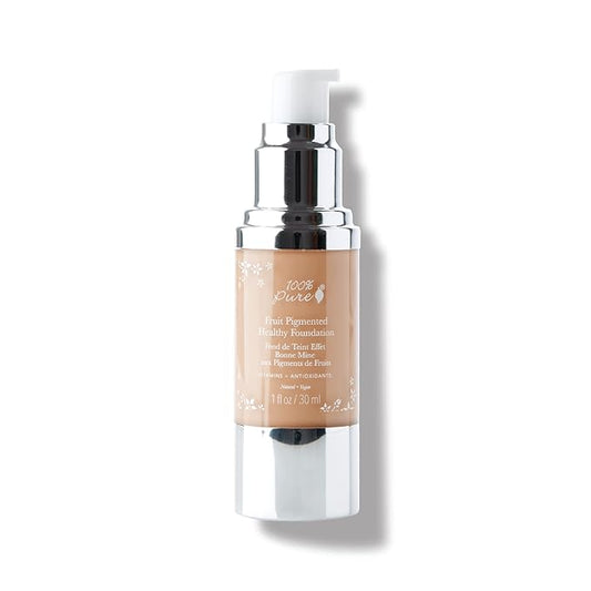 100% PURE Healthy Foundation Full Face Coverage Makeup, Liquid Matte Finish with Anti-Aging Benefits - Vegan Gorgeous Fruit Pigmented Peach Bisque Color (Medium with Olive Undertone) - 1 Fl Oz-BrightBean Baby