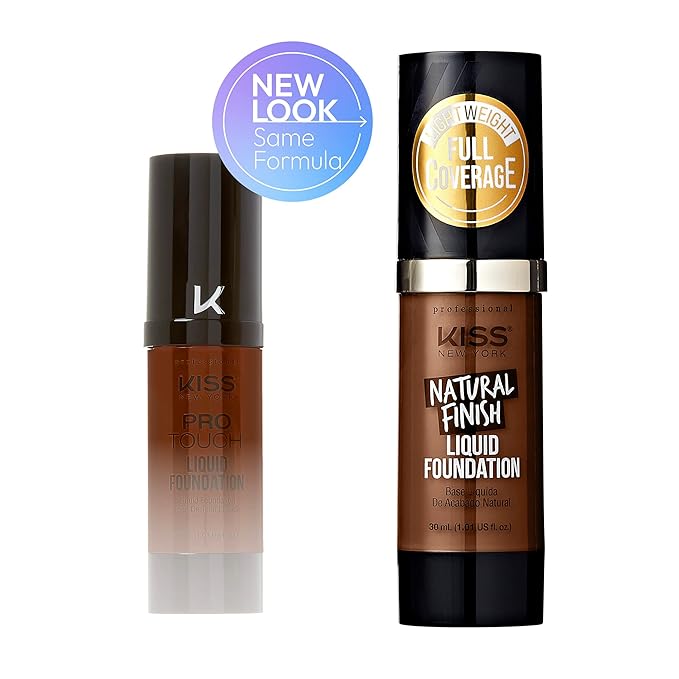 Kiss New York Professional Liquid Foundation - Lightweight and Hydrating Formula, Natural Finish, Control Shine, Cover Pores, Medium to Full Coverage, Green Tea Extract (Rich Mahogany)-BrightBean Baby