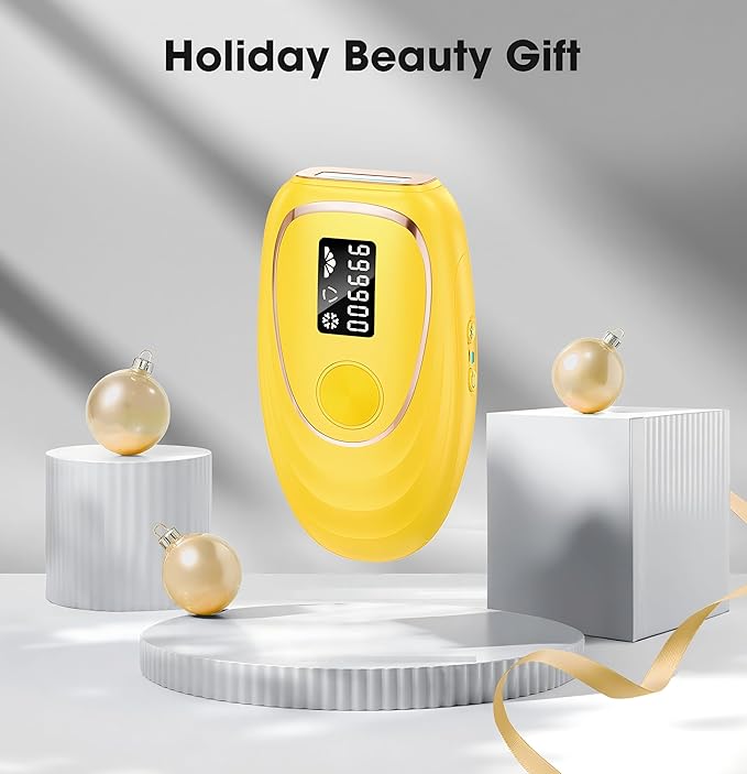IPL Laser Hair Removal Device for Women & Men - Home 45°F Ice-Cooling Contact for Painless & Long-Lasting Results, 86% Hair Reduction in 3 Weeks for Full Body & Bikini Line, Light Yellow-BrightBean Baby