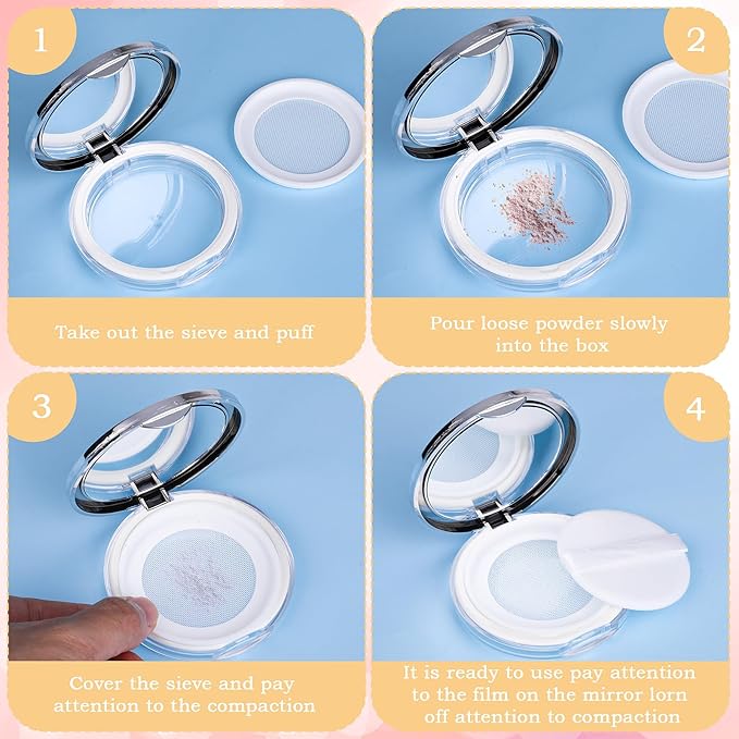Mabor 2pcs Loose Powder Containers Powder for Women Girls Empty Face Powder Compact Powder Puff Container with Mirror Empty Reusable Powder Case-BrightBean Baby