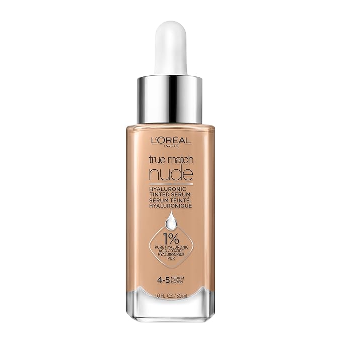 L'Oreal Paris True Match Nude Hyaluronic Tinted Serum Foundation with 1% Hyaluronic acid, Medium 4-5, 1 fl. oz.-BrightBean Baby