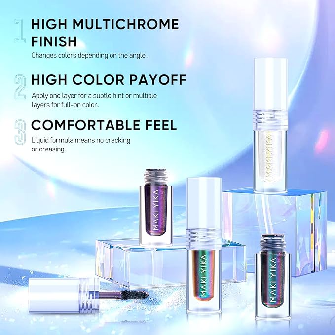 MAKI YIKA Glitter Eyeshadow Silver Multichrome Eyeshadows Long Lasting, Metallic Chameleon Eye Shadow Smudgeproof Holographic Eye Topper Glitters (#8 Dream)