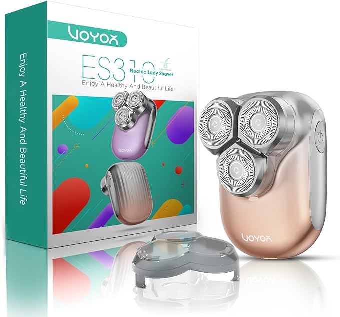 VOYOR Electric Razors for Women 3D Floating Blade Shaver for Women, Electric Shaver for Legs Bikini and Body Facial Hair Remover Women's Shavers Waterproof Women's Grooming ES310 (Gold)