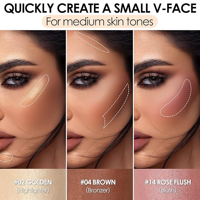 FOCALLURE 3 Pcs Cream Contour Sticks,Shades with Highlighter & Bronzer & Blush,Non-greasy Long-wear Face Contouring Pen,Easy to Sculpt the Face and Create a Lightweight Finishing Makeup,NEUTRAL-BrightBean Baby