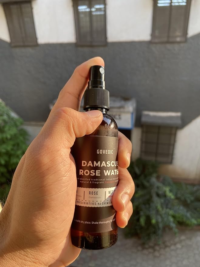 Govedic Rose Water Spray for Face Made with Damask Rose Petals, All-Natural Formula, No Dyes or Alcohol, Suitable for All Skin & Hair Types 100ml 3.38 Oz-BrightBean Baby