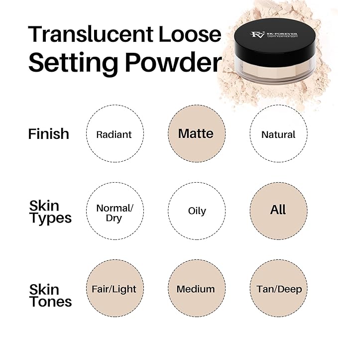 FV Baking Powder, Lightweight Loose Smooth Ivory Setting Powder Highlighter Poreless Longwearing Matte Waterproof Oil Absorb Makeup Powder for Setting with No Flashback 0.35oz(10g)-BrightBean Baby