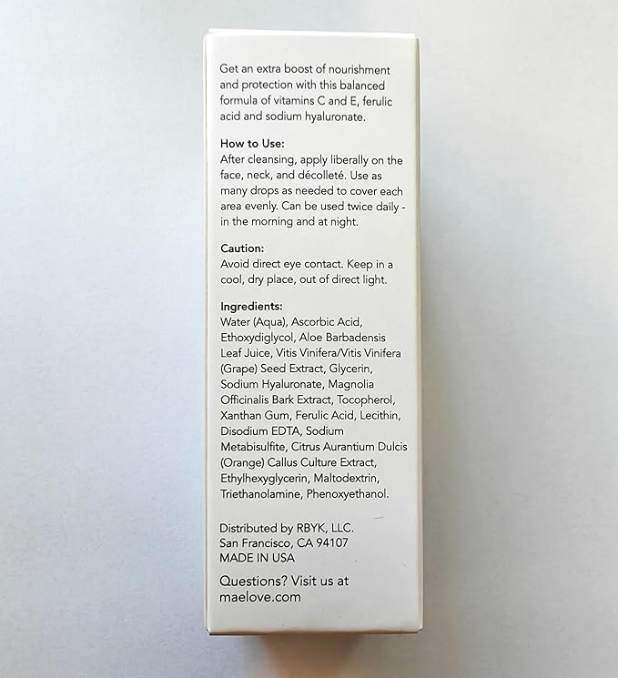 MAELOVE Glow Maker Vitamin C Serum with Vitamin E, Ferulic Acid & Hyaluronic Acid, Award-Winning Brightening and Hydrating Facial Serum, Unscented, 1.0 fl oz-BrightBean Baby