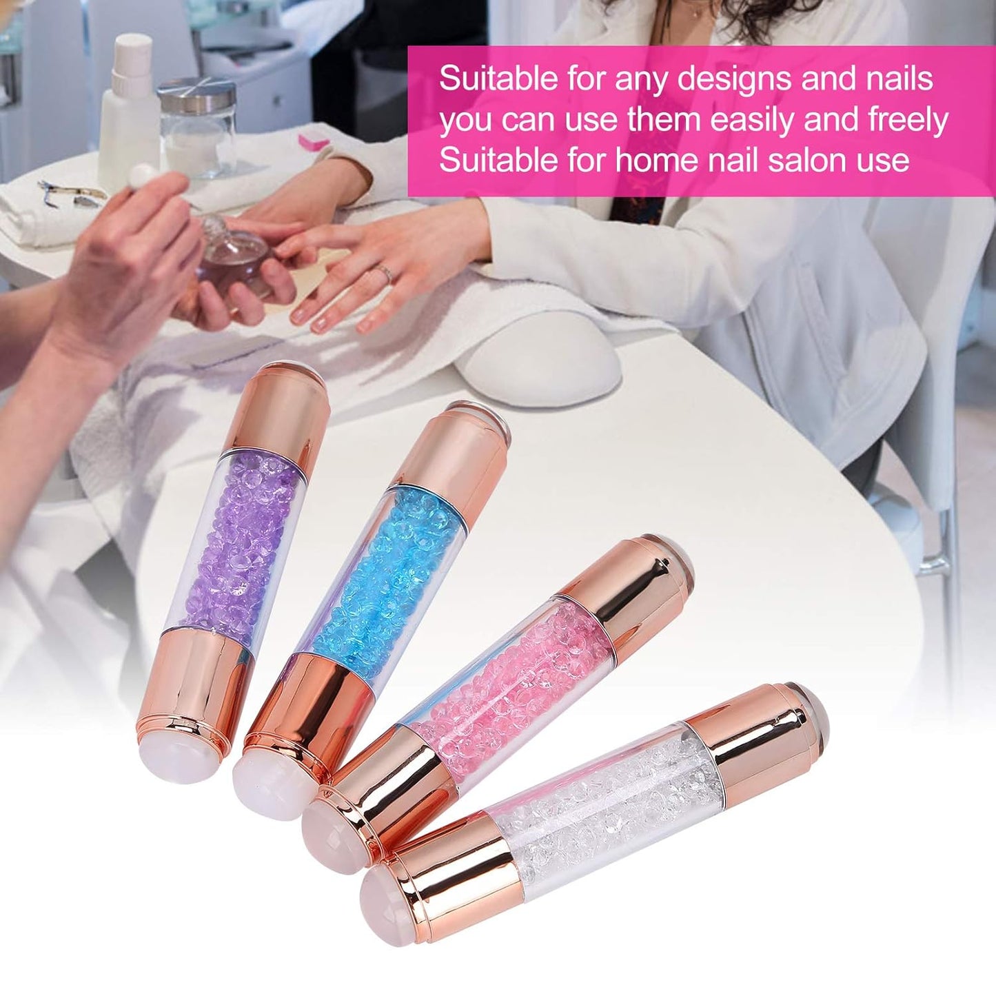 Dioche 4Sets Manicure Art Stamper, Double Ended Silicone Stamp Pens With Nail Seal Plate for Home Salon-BrightBean Baby