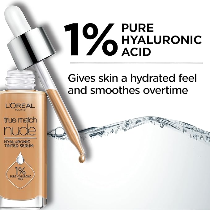 L'Oreal Paris True Match Nude Hyaluronic Tinted Serum Foundation with 1% Hyaluronic acid, Very Light 0.5-2, 1 fl. oz.-BrightBean Baby