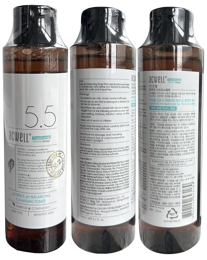 ACWELL Licorice pH Balancing Korean Toner for Cleansing - Alcohol-Free PH5.5 Hydrating Facial Astringent -Skin Clarifying & Hydration Boosting Toner, 5.1 fl.oz. 2 Pack-BrightBean Baby
