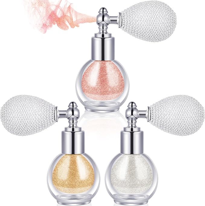 3 Pcs Glitter Spray for Hair and Body, Highlighter Shimmering Spray Powder High Gloss Body Glitter Spray Sparkle Powder for Face Body Cosmetic, Champagne, Pearl White, Bronze Color-BrightBean Baby