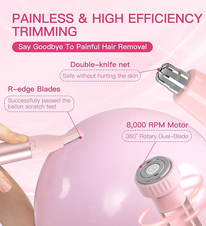 Nose Hair Trimmer for Women 3in1 Facial Hair Removal Trimmers with Storage Base - Waterproof, Portable USB Rechargeable with Travel Bag- Trims Nose, Ear, Eyebrow, Peach-Fuzz, Lips, Chin Face Hair