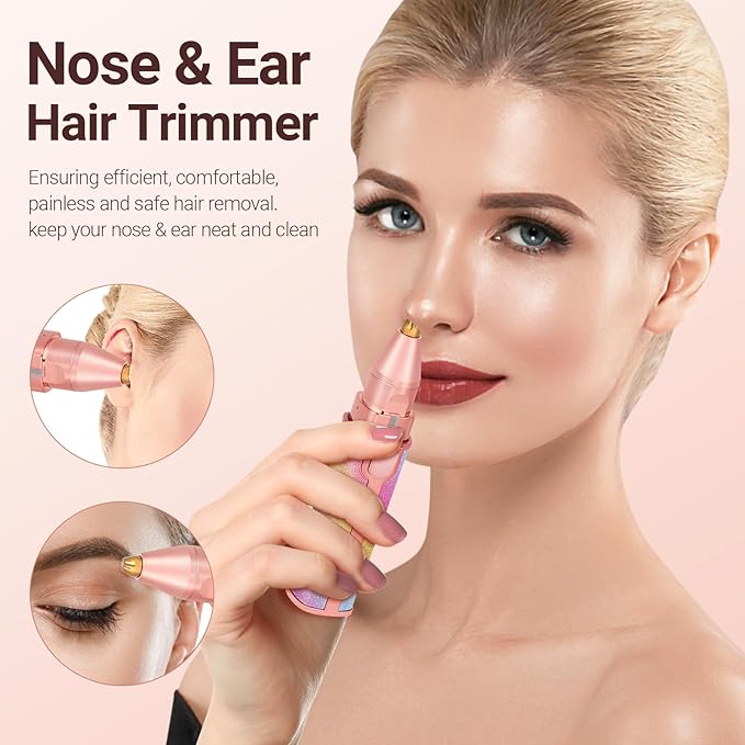 Facial Hair Removal for Women, Electric 2 in 1 Face Shaver and Eyebrow Trimmer, Rechargeable Nose Hair Trimmer for Women, Face Razor with Built-in LED Light
