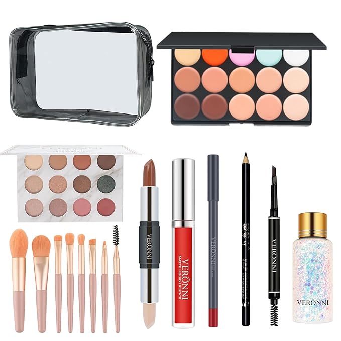 VERONNI Makeup Kit for Girls Women Full Kit ,All In One Makeup Gift Starter Set -Eyeshadow Palettes,Concealer ,Contour ,Lipgloss, Lipliner,Eyeliner,Makeup Brush,Eyebrow Pencil ,Travel Bag for Teens Birthday Christmas-BrightBean Baby