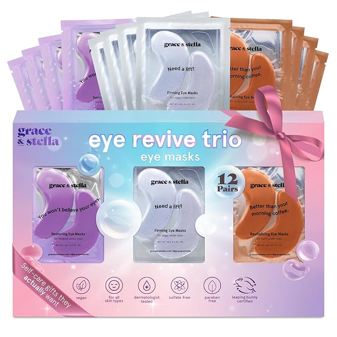 grace & stella Under Eye Patches (12 pairs) Eye Masks for Dark Circles and Puffiness - Birthday Gifts for Women, Bachelorette Party Favors, Bridesmaid Proposal Gifts, Self Care, Spa, Relaxation, Vegan-BrightBean Baby