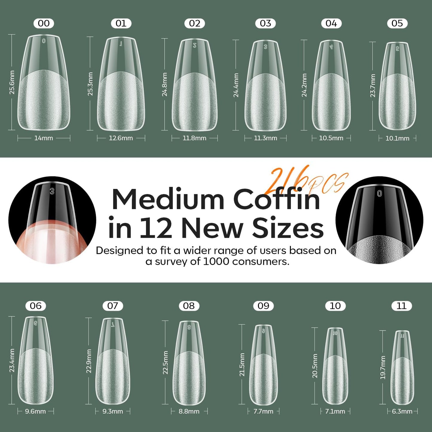 modelones Medium Coffin Gel Nail Tips Kit, 9-in-One Nail Glue with Portable U V Lamp 216Pcs 12Sizes Pre-Etched Press ons Fake Acrylic Extension Kit DIY Salon Gift for Women-BrightBean Baby