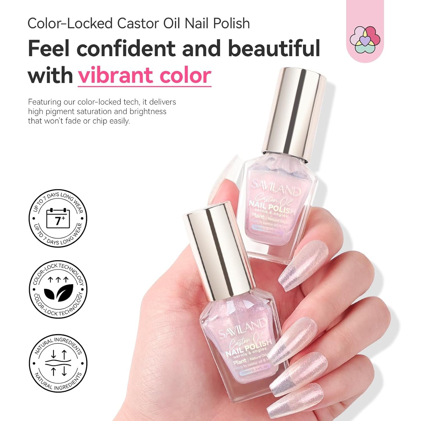 SAVILAND Color Artistry Pearl Pink Nail Polish: 7 Days Shimmer Aurora Finish Fingernail Polish Quick Dry Glitter Pink Fingernail Polish Regular Bulk Toe Nail Lacquer Non Gel DIY Home Women Manicure-BrightBean Baby