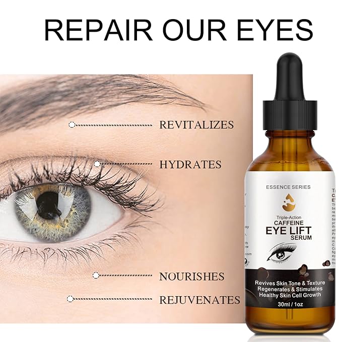 Caffeine Eye Serum - with EGCG, Vitamin C, Hyaluronic Acid, Collagen, Caffeine Eye Lift Serum - Reduces Puffiness, Dark Circles, Under Eye Bags, Wrinkles and Fine Lines Around The Eyes (30ml)-BrightBean Baby