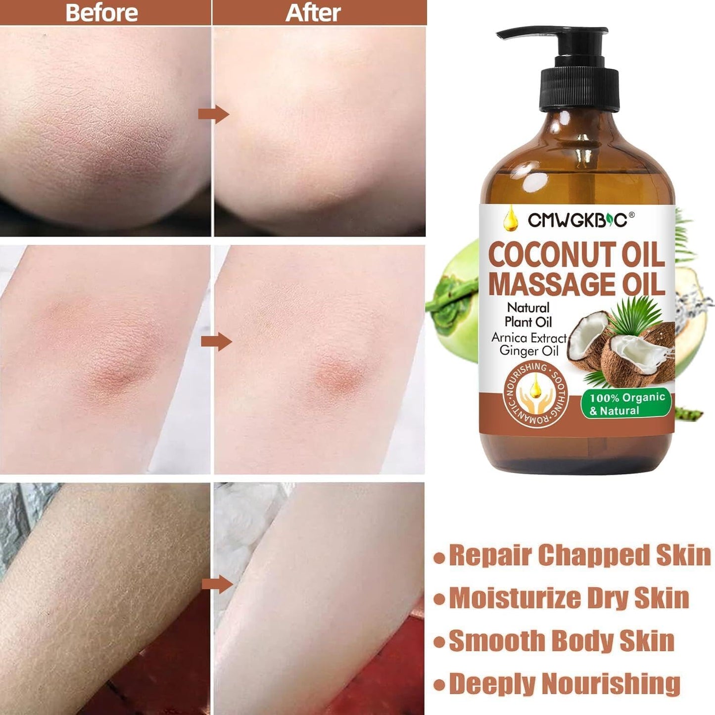 Coconut Oil Massage Oil for Massage Therapy- Relaxing Massage Oil,Carrier Oil for Essential Oils,Non-Greasy Coconut Oil for Skin and Hair,Massage Oils for Date Night Spa Body Oil for Women Men-BrightBean Baby
