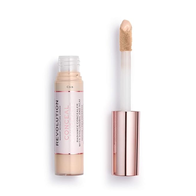Makeup Revolution Conceal and Hydrate Concealer, Full Coverage & Matte Finish, C3.5 for Fair/Light Skin Tones, Vegan & Cruelty-Free, 0.7 Fl Oz-BrightBean Baby