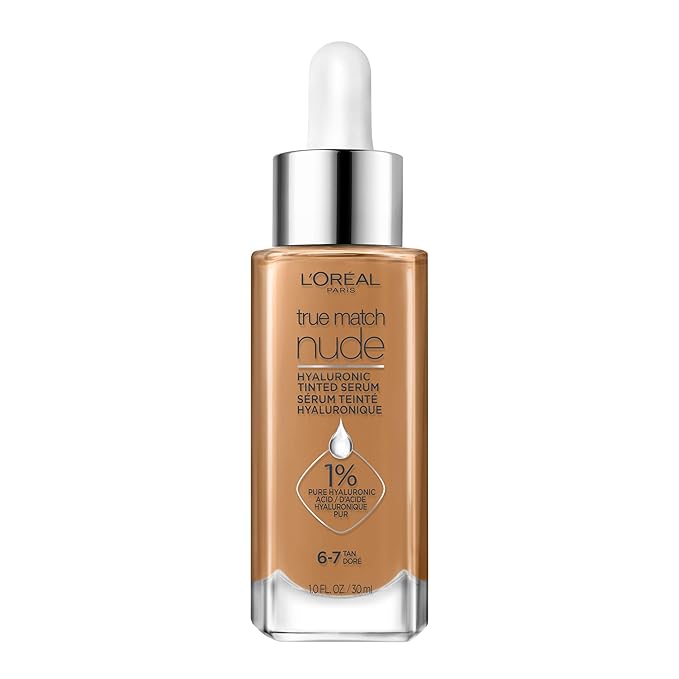 L'Oreal Paris True Match Nude Hyaluronic Tinted Serum Foundation with 1% Hyaluronic acid, Tan 6-7, 1 fl. oz.-BrightBean Baby