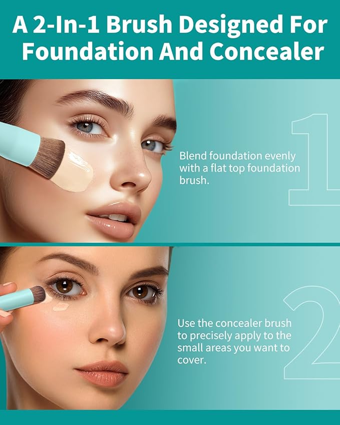 EIGSHOW Foundation and Concealer Brush, Dual Ended Makeup Brush For Flawless Foundation Coverage, Under Eye Concealer, Vegan & Cruelty-free (D110B)-BrightBean Baby