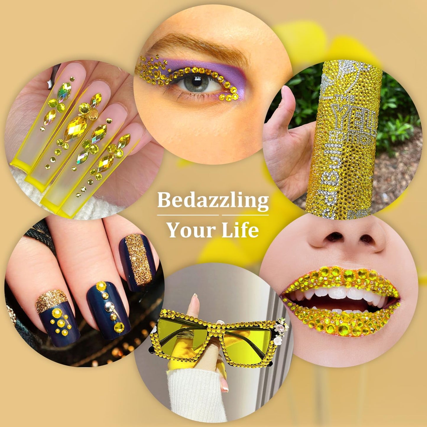 Resin Rhinestones for Crafting, 1 Box Lemon Yellow Multi Sizes Flatback Bedazzling Crystals for Crafts Nail Art Deco, Non Hotfix Gems Charms for Tumbler Shoes Clothing Fabric Face Makeup-BrightBean Baby