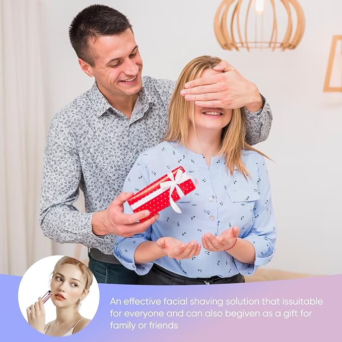 Facial Hair Removal for Women- as Seen on TV Painless Face Shaver -Painless Womens Facial Hair Remover with 2 Replacement Heads, Lipstick-Sized, USB Rechargeable(Rose Gold)