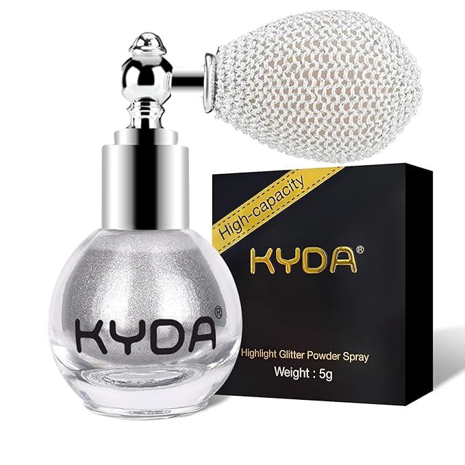 KYDA Highlighter Powder Spray, Glitter High Gloss Spray Shimmer Sparkle Powder Makeup Spray, for Face Body Cosmetic-Metallic Silver-BrightBean Baby