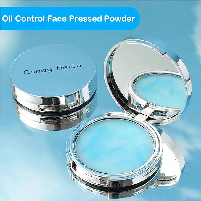Blue Matte Powder Oil Control Face Pressed Powder Jelly Pressed Powder Face Makeup Setting Powder, Chillab Polvo Compacto with Mini Powder Puff, for Silky Blurring Oil Control Long-Lasting Makeup-BrightBean Baby