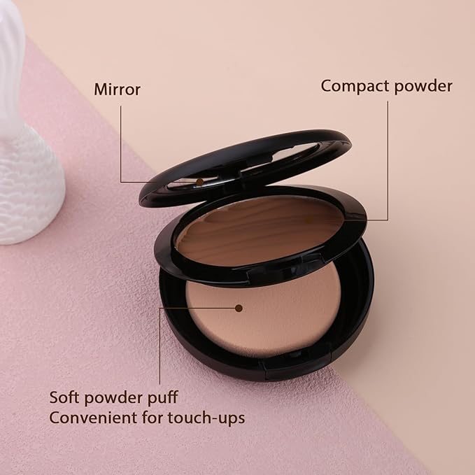 Pressed Face Powder, Flawless and Oil Control Pressed Setting Powder, Long Lasting Matte Finish 5# CARAMEL 05-BrightBean Baby