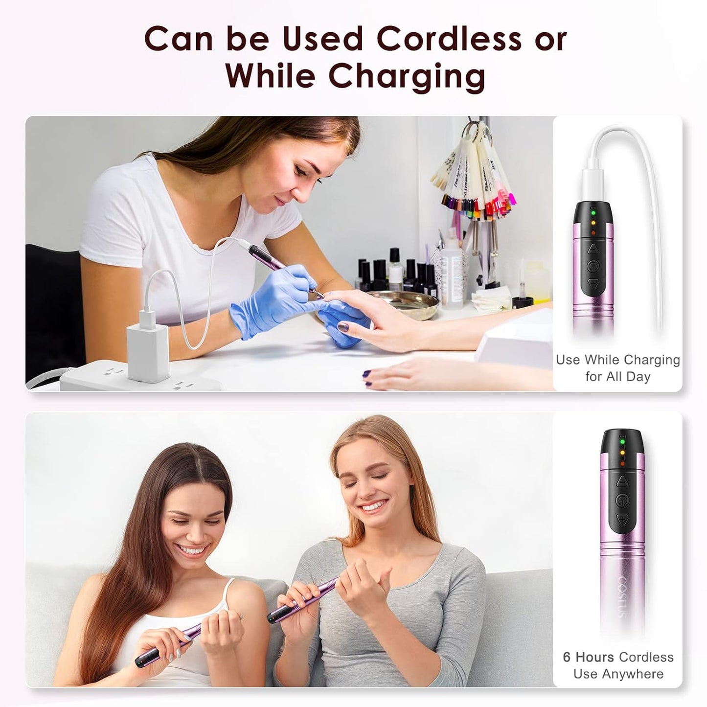 COSLUS Cordless Nail Drill Electric File: Professional for Acrylic Gel Dip Powder Nails Portable Nail Drill Machine Kit for Manicure Pedicure Nail Set with Everything Rechargeable Lightweight-BrightBean Baby