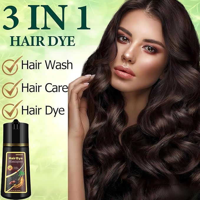 Instant Brown Hair Dye Color Shampoo 3 in 1 for Gray Hair Coverage - Herbal, Easy to Use, Long Lasting for Women & Men, 500Ml (Dark Brown)-BrightBean Baby