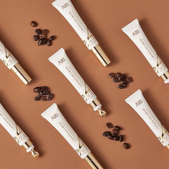 ANAI RUI Caffeine Eye Cream, Niacinamide Eye Cream for Dark Circles and Puffiness, Anti Aging & Friming Eye Cream with Eye Roller, Caffeine Under Eye Cream for Puffy Eyes, Bag Treatment 0.5 FL.OZ-BrightBean Baby