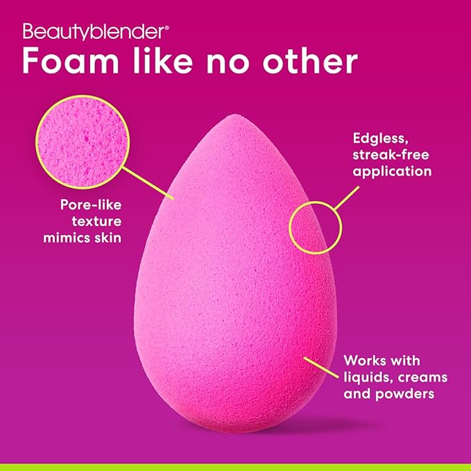 Beautyblender® | Original Pink Beauty Blender Makeup Sponge, Super-Soft Foam Easily Blends Foundations, Powders & Creams, Made in USA, Reusable, Washable, Streak Free Application, Vegan, Cruelty Free-BrightBean Baby