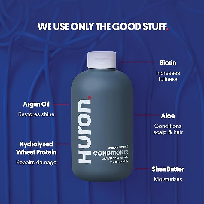 Huron Men’s Conditioner - Lightweight, Hydrating Conditioner - Eliminates Frizzy Hair, Moisturizes, & Restores Shine - Clean & Invigorating Scent - 100% Vegan Ingredients & Cruelty-Free - 11.8 Fl Oz-BrightBean Baby