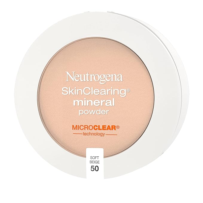 Neutrogena SkinClearing Mineral Acne-Concealing Pressed Powder Compact, Shine-Free & Oil-Absorbing Makeup with Salicylic Acid to Cover, Treat & Prevent Breakouts, Soft Beige 50,.38 oz-BrightBean Baby