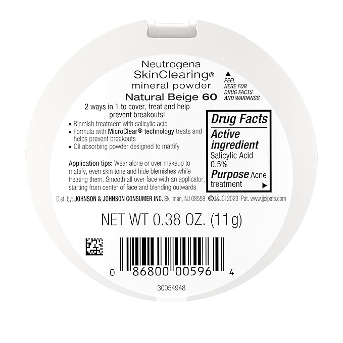 Neutrogena SkinClearing Mineral Acne-Concealing Pressed Powder Compact, Shine-Free & Oil-Absorbing Makeup with Salicylic Acid to Cover, Treat & Prevent Breakouts, Natural Beige 60,.38 oz (Pack of 2)-BrightBean Baby