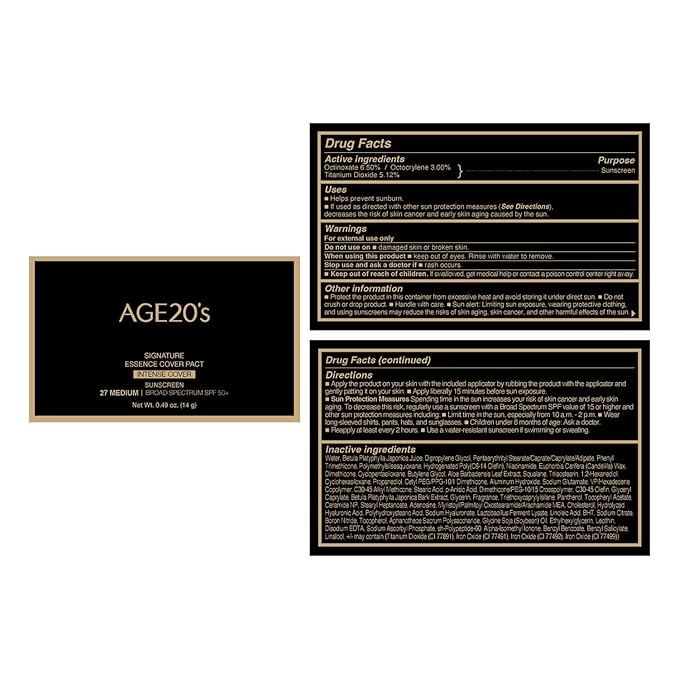 AGE20'S Signature Essence Pact SPF 50+ | Pack of 1 | 27 Medium | Cream Foundation, Dewy Finish, Natural Coverage | Korean Cushion Foundation-BrightBean Baby