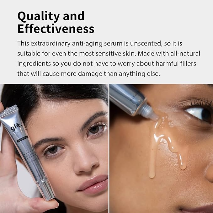 Gle Vitamin C Eye Serum for Dark Circles, Eye Wrinkles and Redness | Dark Circle Under Eye Puffy Eyes Treatment | Caffeine, Vitamin C Hyaluronic Acid | Hydrating & Brightening Scent-Free Travel Size-BrightBean Baby
