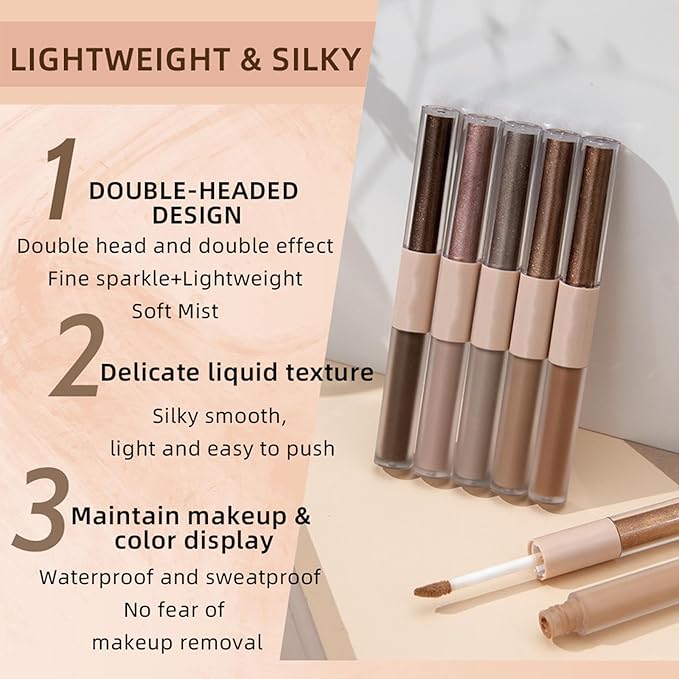 Coco Brown Matte Liquid Eyeshadow Glitter Double Ended Metallic Eyeshadow Sticks For Eyes Pencil Primer Base Quick Drying Waterproof Long Lasting Highlight Stick And Shadow Pen Eye Makeup(#3)